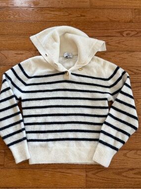 Paris Atelier Oversized Polo Collar Sz XS Euro Wool Alpaca Striped Sweater Navy
